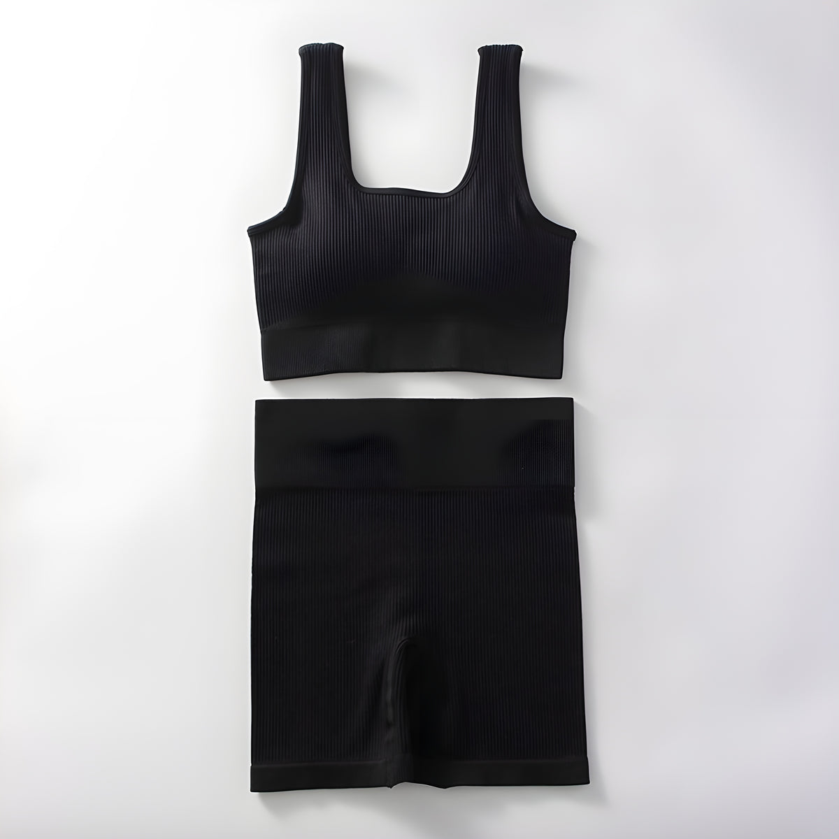 Essence SculptRib™ Seamless 2-Piece Yoga Set – Sports Bra & High-Waist Shorts
