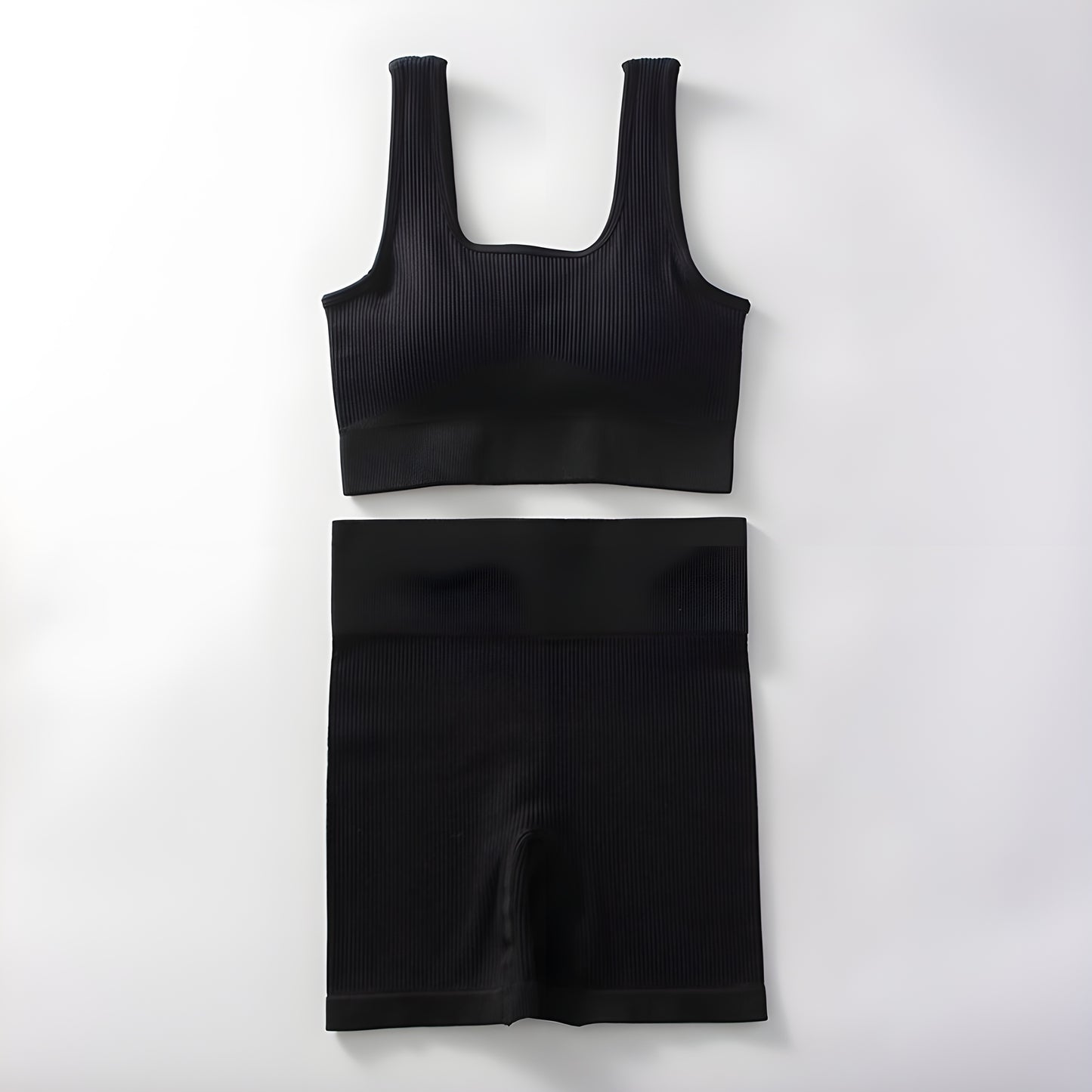 Essence SculptRib™ Seamless 2-Piece Yoga Set – Sports Bra & High-Waist Shorts