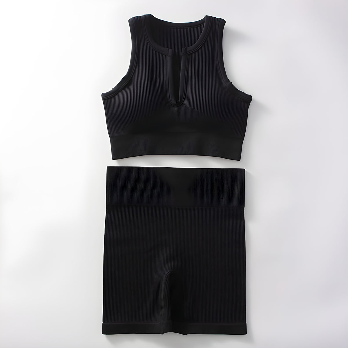 Essence SculptRib™ Seamless 2-Piece Yoga Set – Sports Bra & High-Waist Shorts