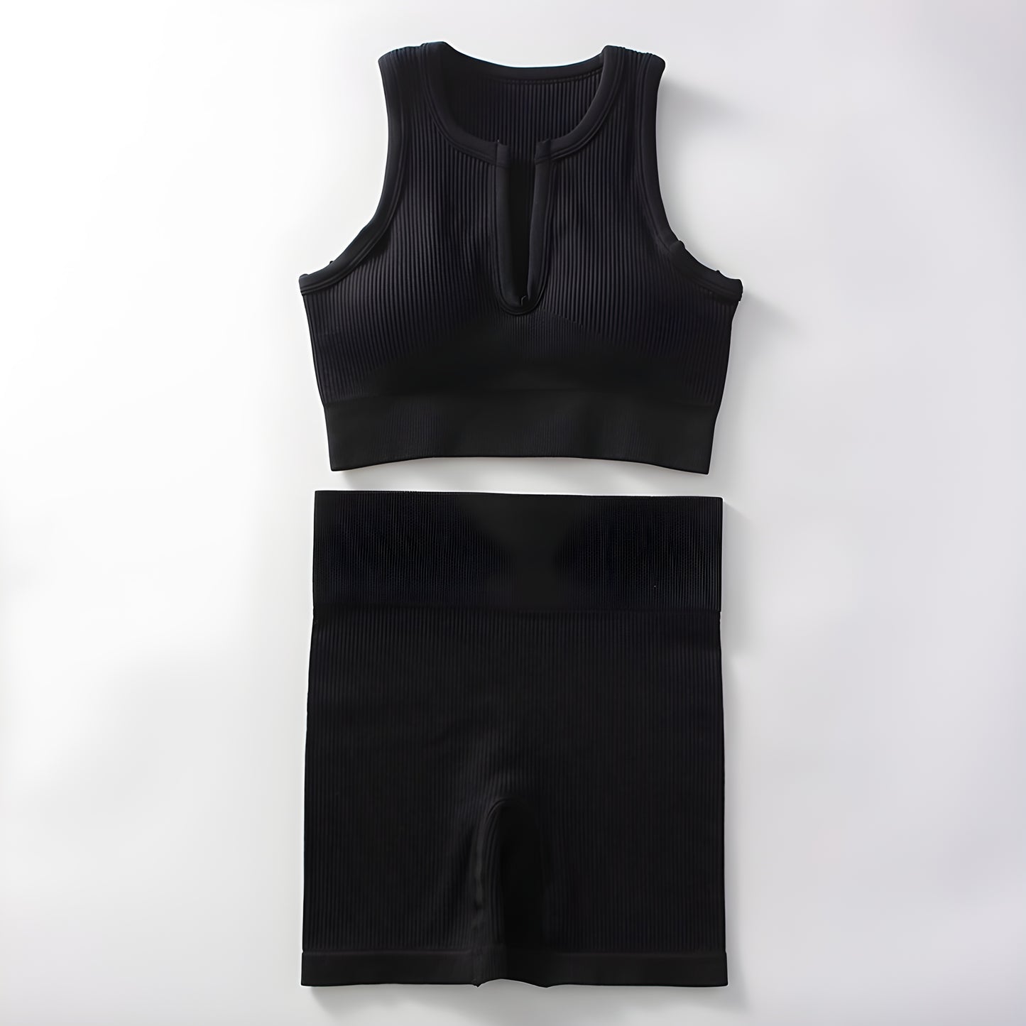 Essence SculptRib™ Seamless 2-Piece Yoga Set – Sports Bra & High-Waist Shorts