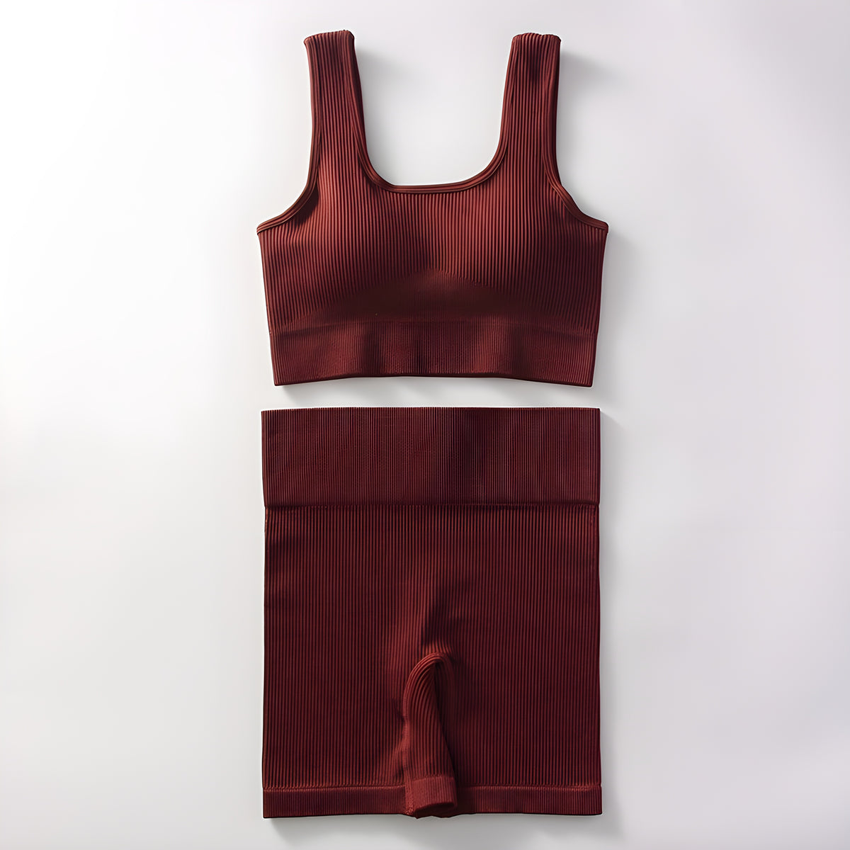 Essence SculptRib™ Seamless 2-Piece Yoga Set – Sports Bra & High-Waist Shorts