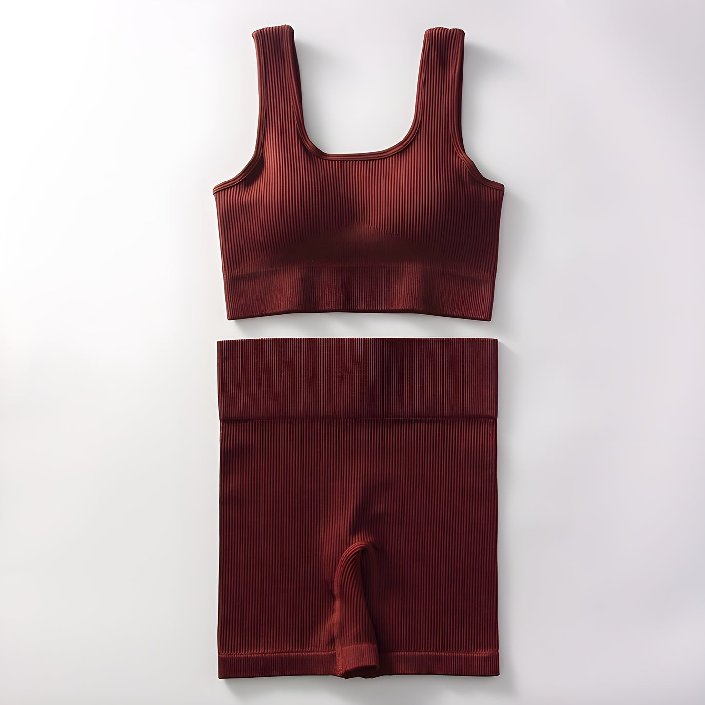 Essence SculptRib™ Seamless 2-Piece Yoga Set – Sports Bra & High-Waist Shorts