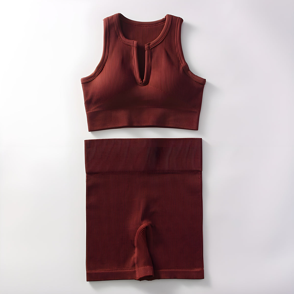 Essence SculptRib™ Seamless 2-Piece Yoga Set – Sports Bra & High-Waist Shorts