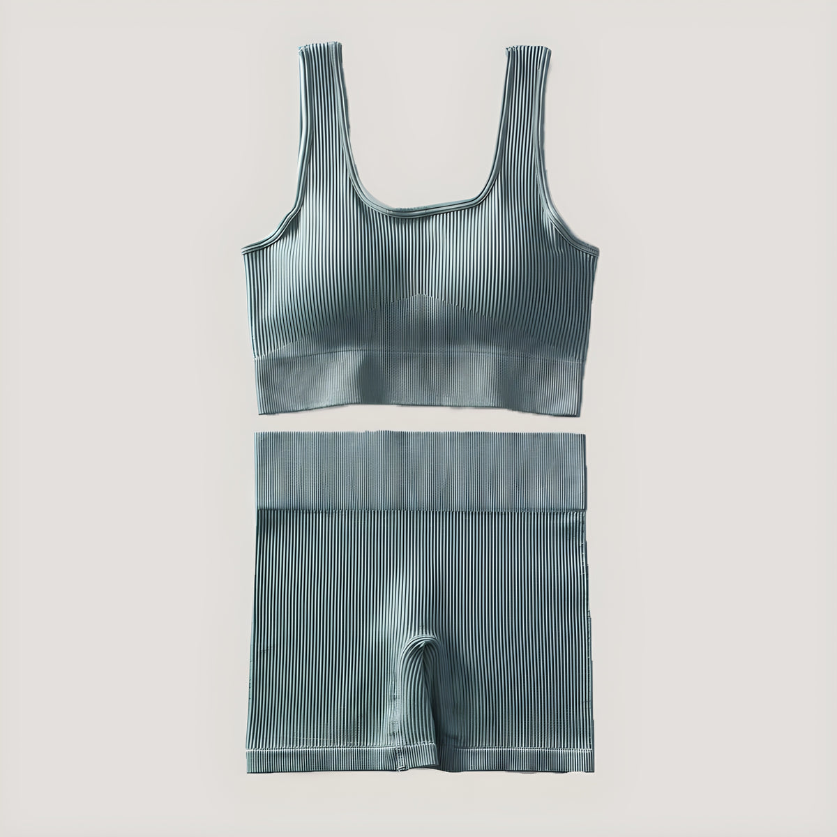 Essence SculptRib™ Seamless 2-Piece Yoga Set – Sports Bra & High-Waist Shorts