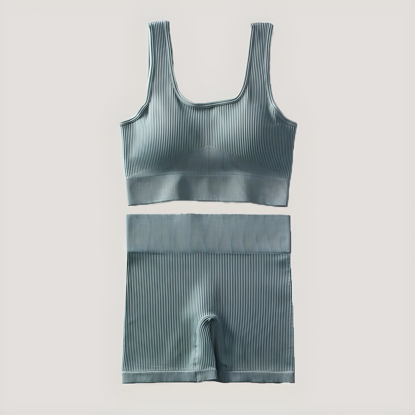 Essence SculptRib™ Seamless 2-Piece Yoga Set – Sports Bra & High-Waist Shorts