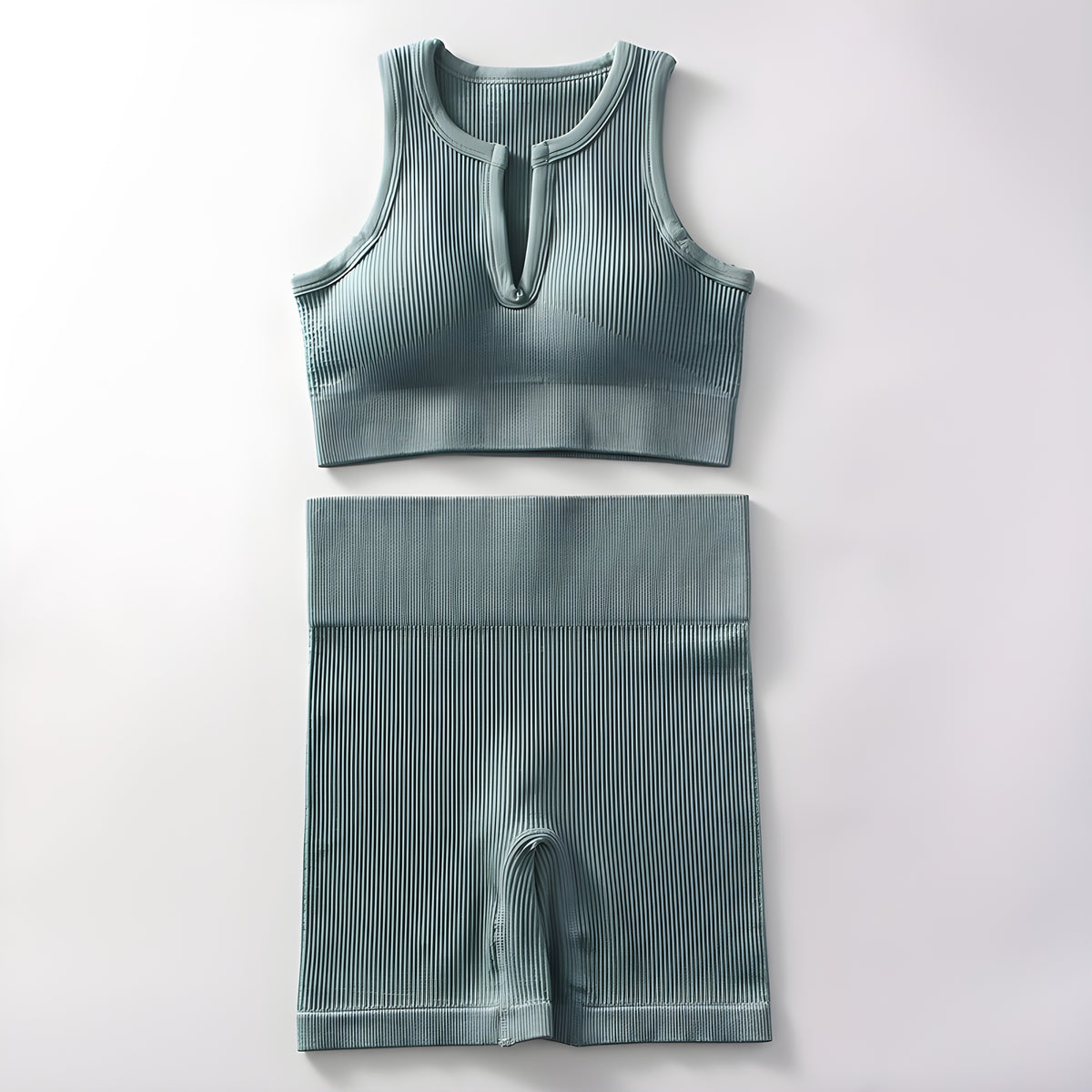 Essence SculptRib™ Seamless 2-Piece Yoga Set – Sports Bra & High-Waist Shorts