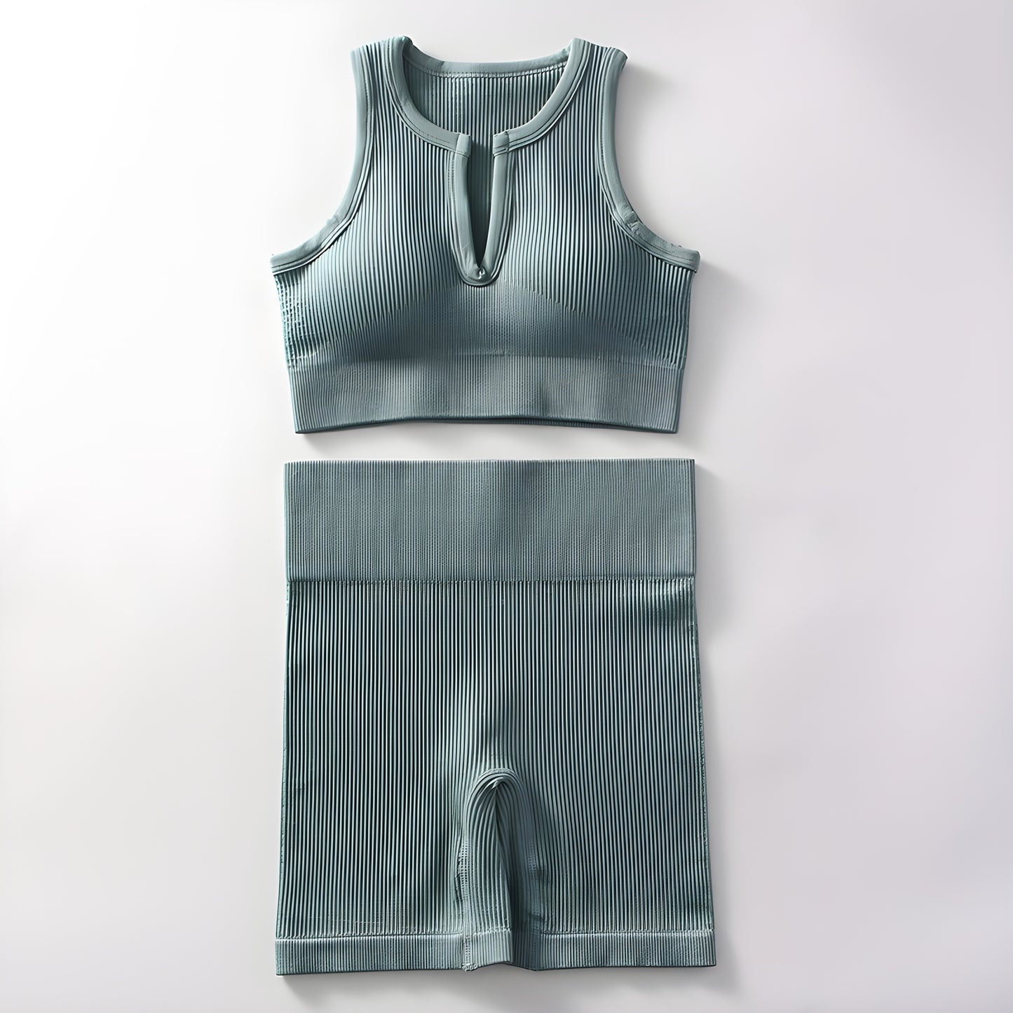 Essence SculptRib™ Seamless 2-Piece Yoga Set – Sports Bra & High-Waist Shorts