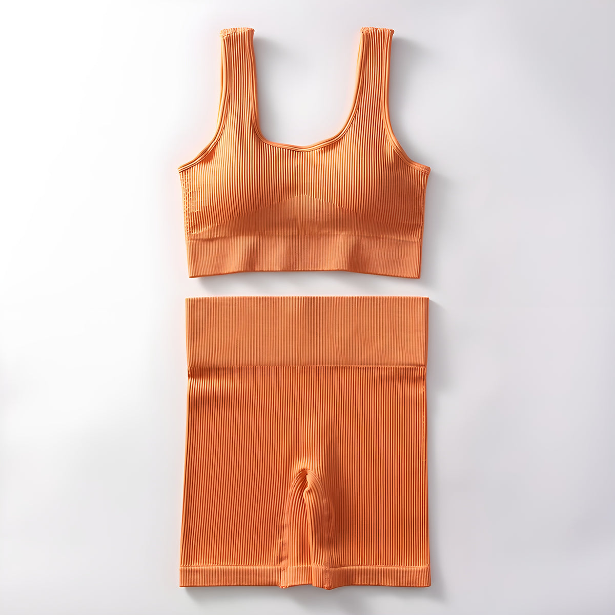 Essence SculptRib™ Seamless 2-Piece Yoga Set – Sports Bra & High-Waist Shorts