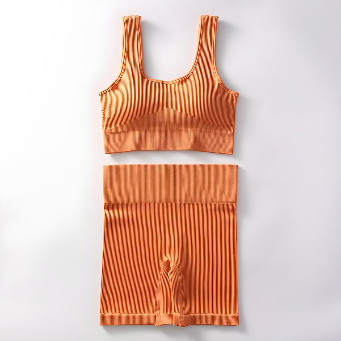 Essence SculptRib™ Seamless 2-Piece Yoga Set – Sports Bra & High-Waist Shorts