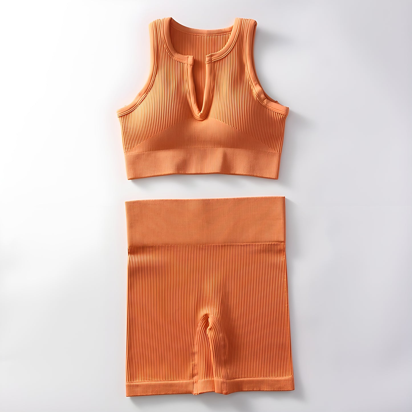 Essence SculptRib™ Seamless 2-Piece Yoga Set – Sports Bra & High-Waist Shorts