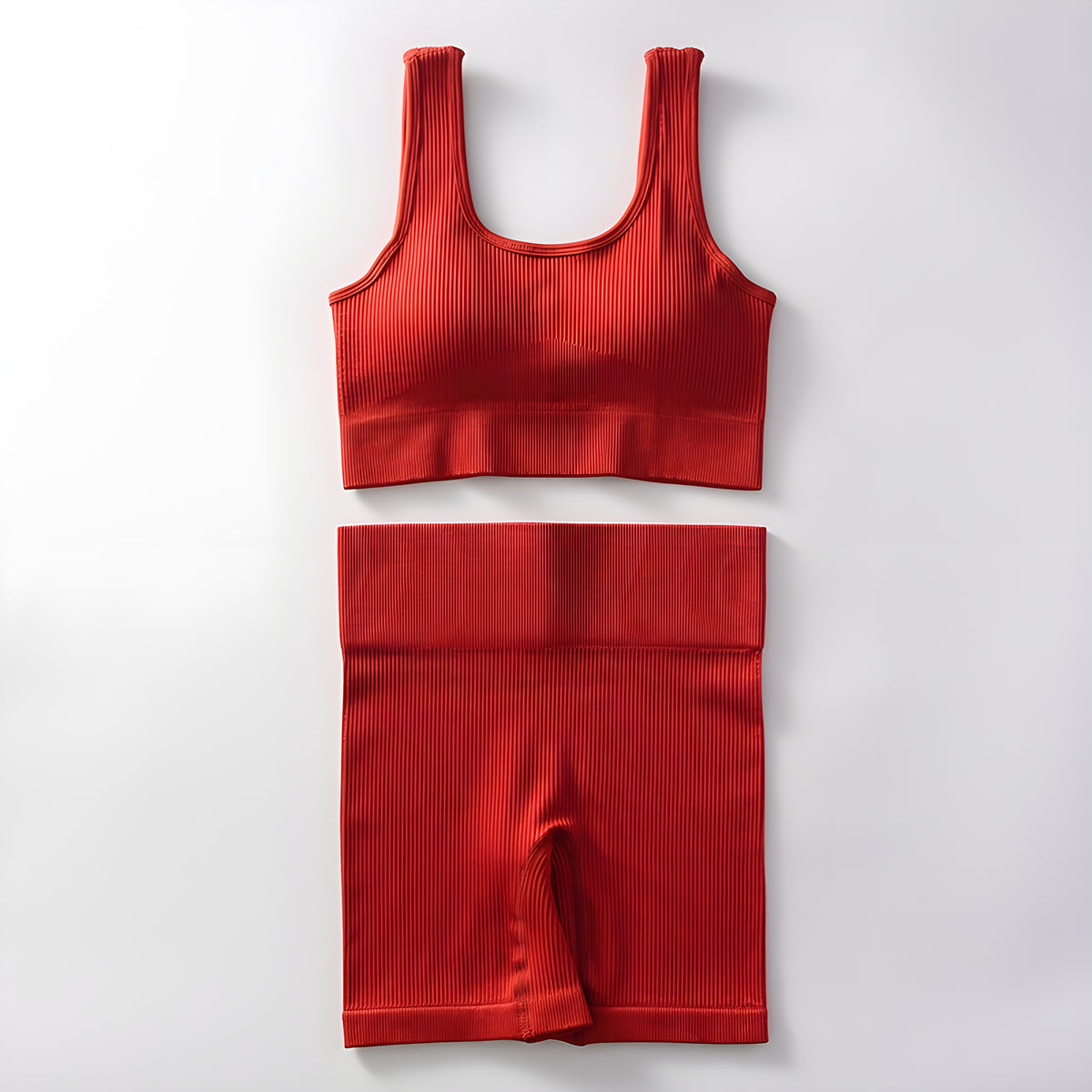 Essence SculptRib™ Seamless 2-Piece Yoga Set – Sports Bra & High-Waist Shorts