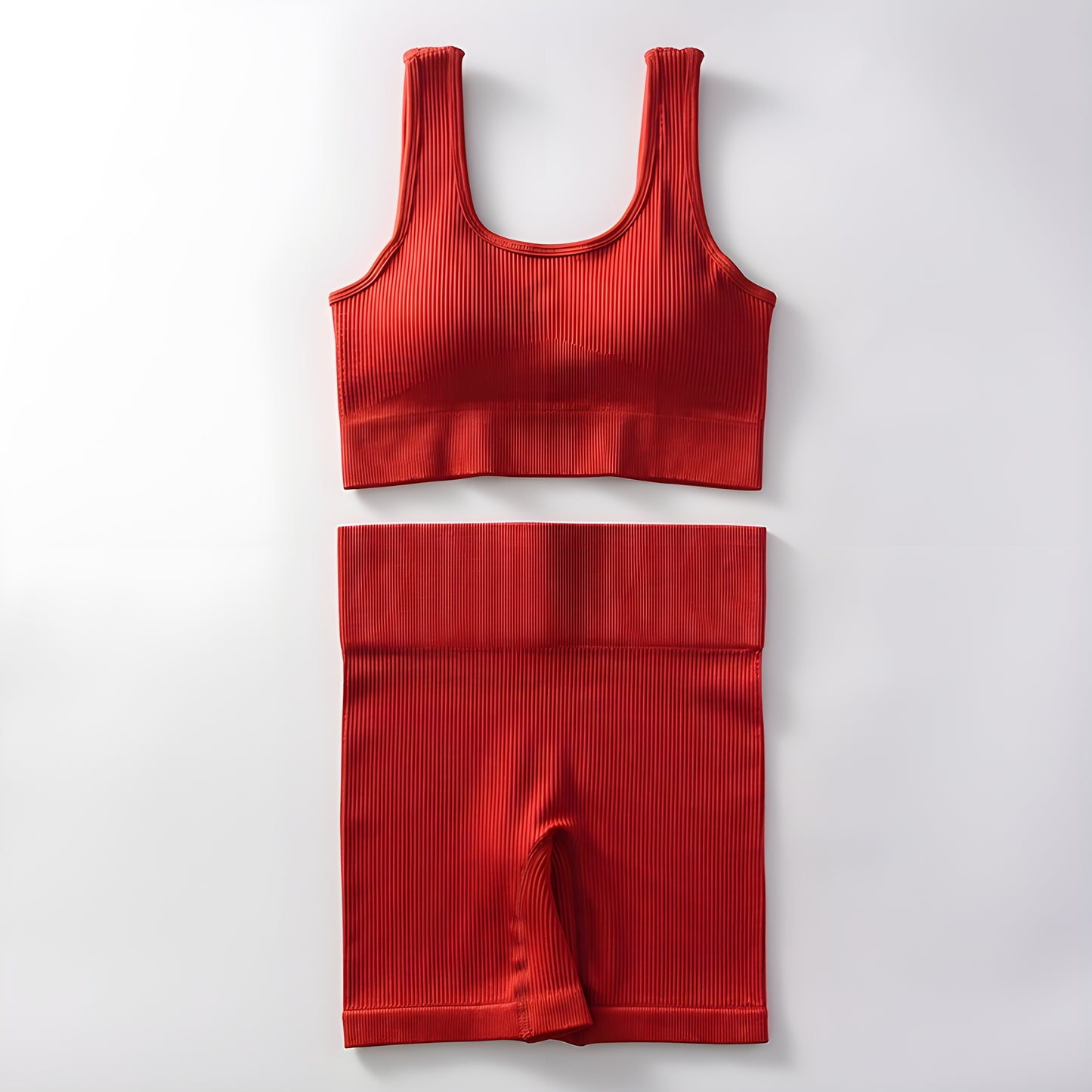 Essence SculptRib™ Seamless 2-Piece Yoga Set – Sports Bra & High-Waist Shorts