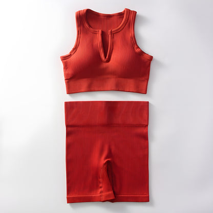 Essence SculptRib™ Seamless 2-Piece Yoga Set – Sports Bra & High-Waist Shorts