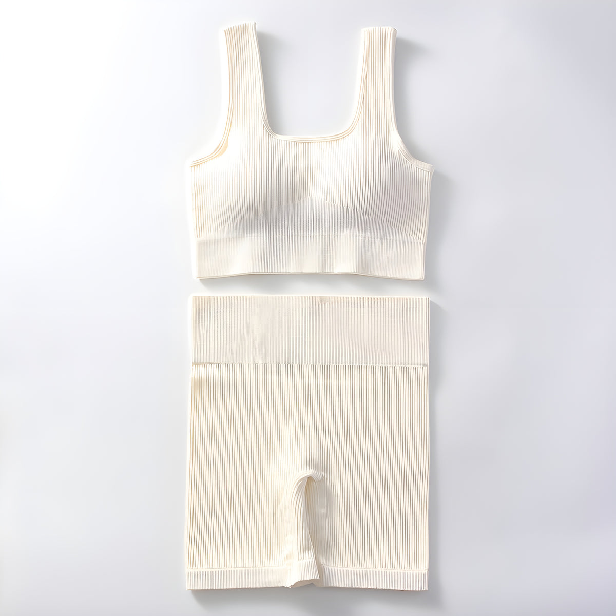 Essence SculptRib™ Seamless 2-Piece Yoga Set – Sports Bra & High-Waist Shorts