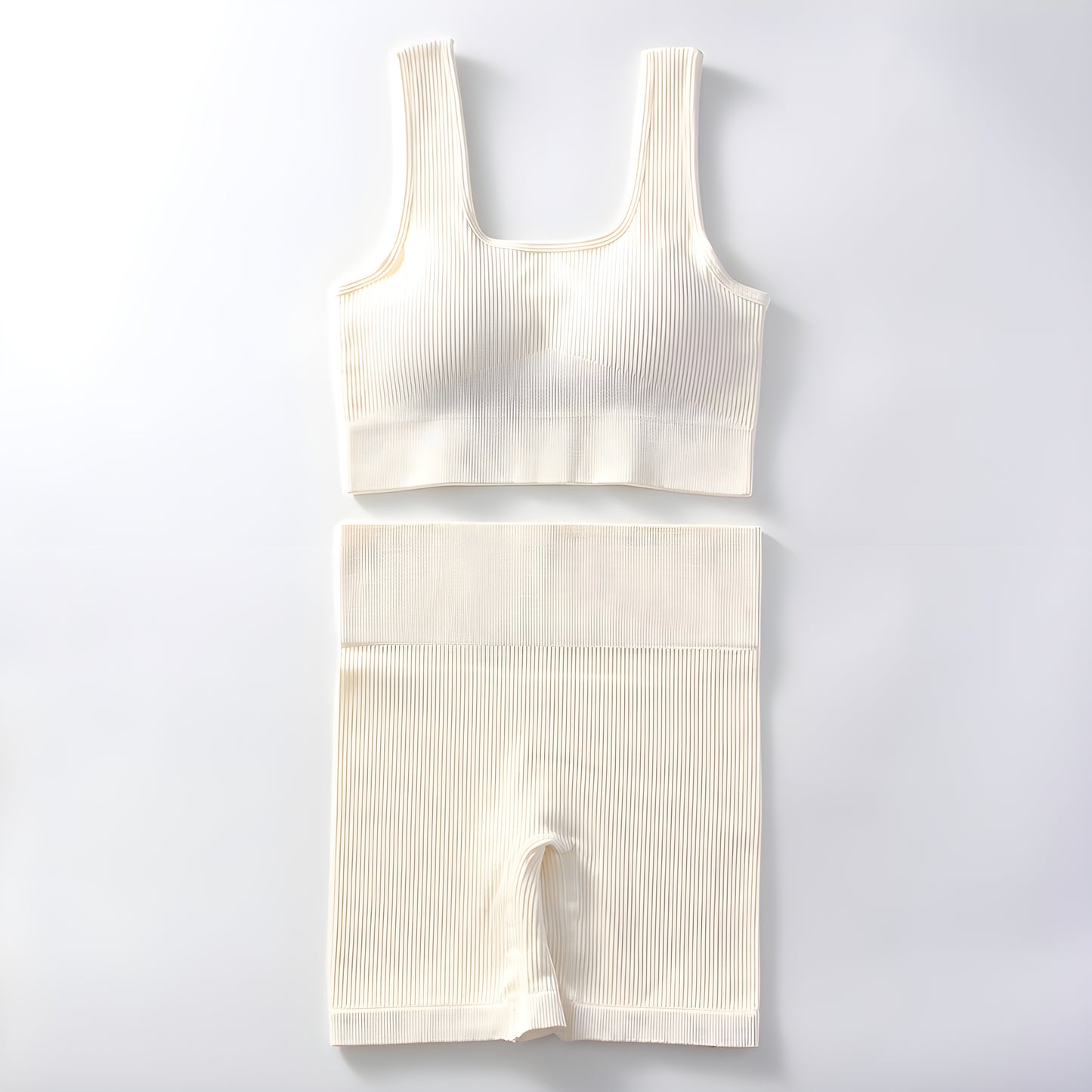 Essence SculptRib™ Seamless 2-Piece Yoga Set – Sports Bra & High-Waist Shorts