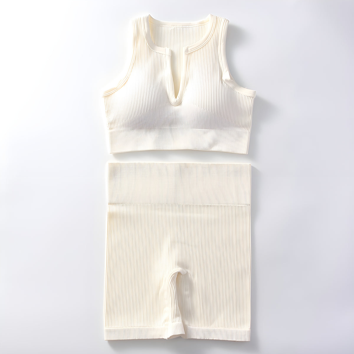 Essence SculptRib™ Seamless 2-Piece Yoga Set – Sports Bra & High-Waist Shorts