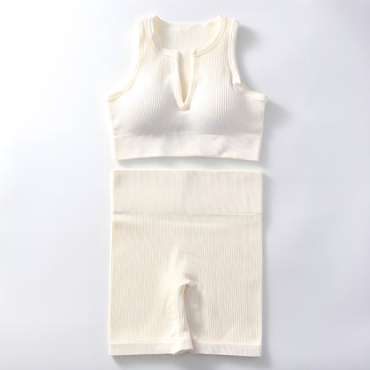 Essence SculptRib™ Seamless 2-Piece Yoga Set – Sports Bra & High-Waist Shorts