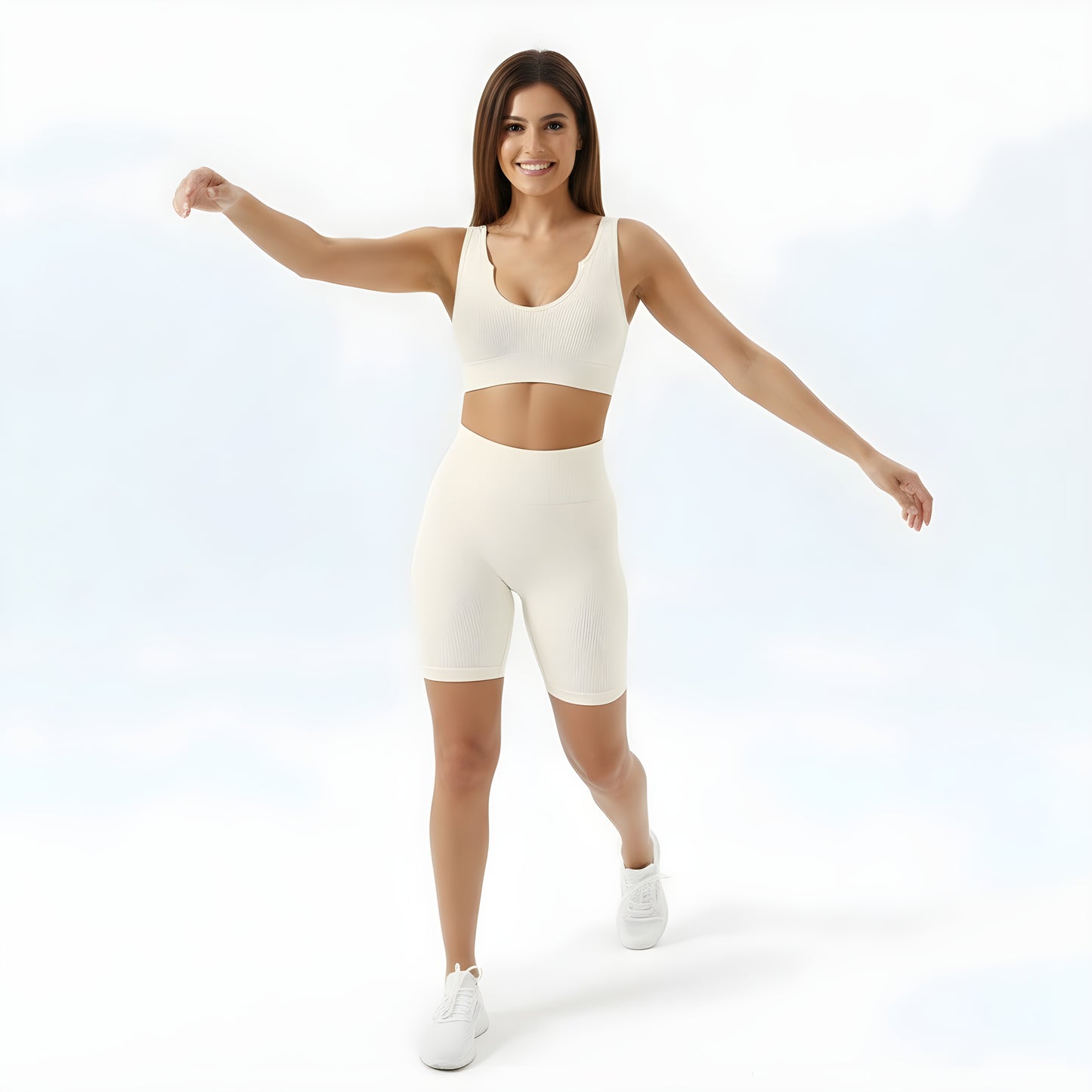Essence SculptRib™ Seamless 2-Piece Yoga Set – Sports Bra & High-Waist Shorts