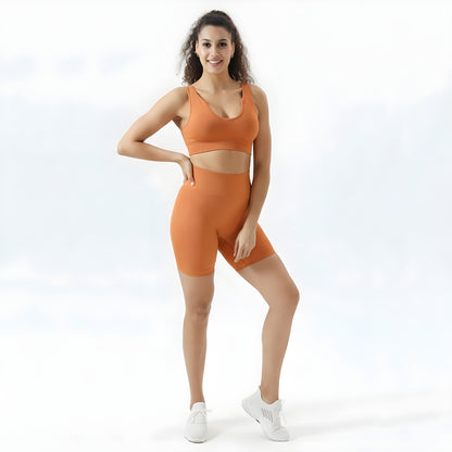 Essence SculptRib™ Seamless 2-Piece Yoga Set – Sports Bra & High-Waist Shorts
