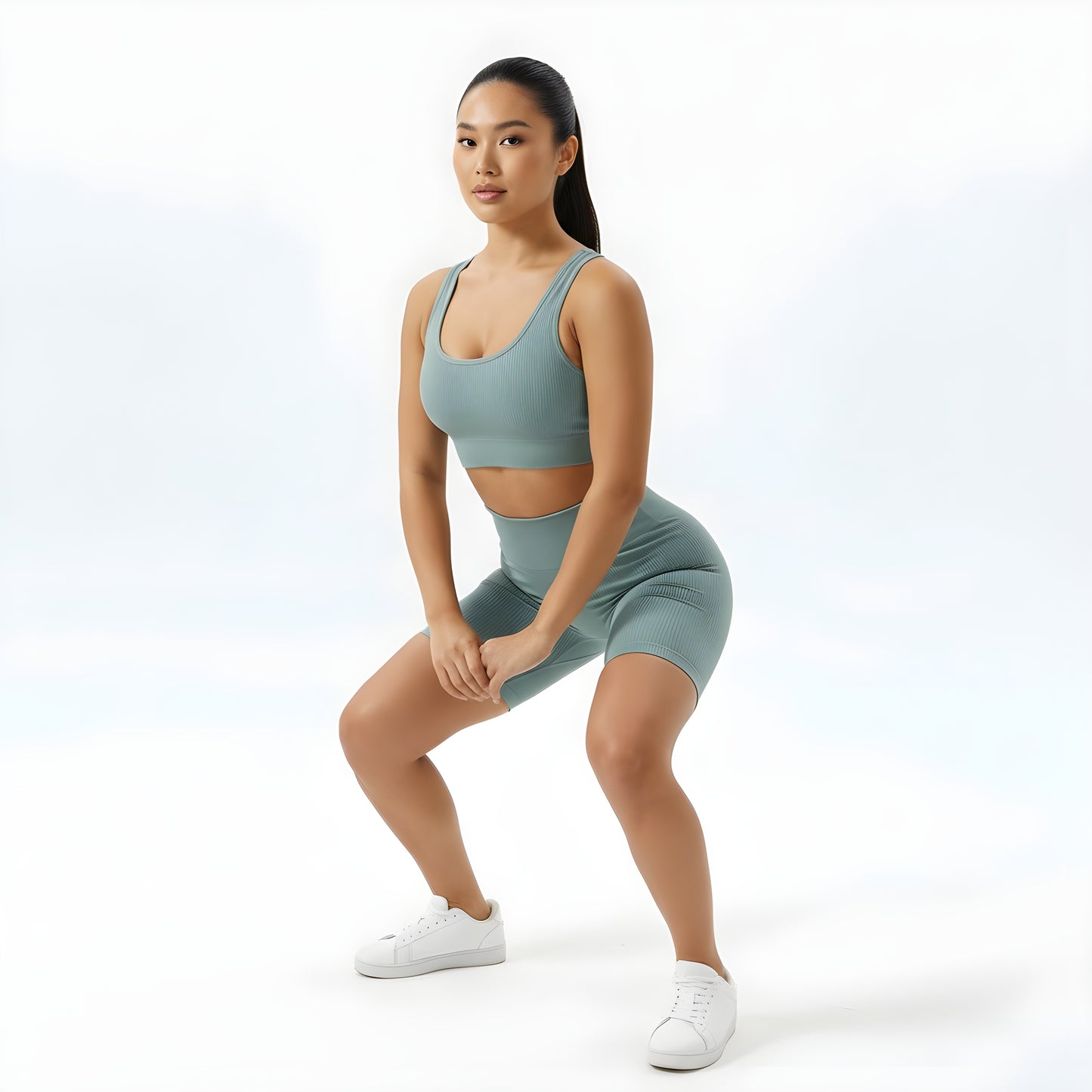 Essence SculptRib™ Seamless 2-Piece Yoga Set – Sports Bra & High-Waist Shorts